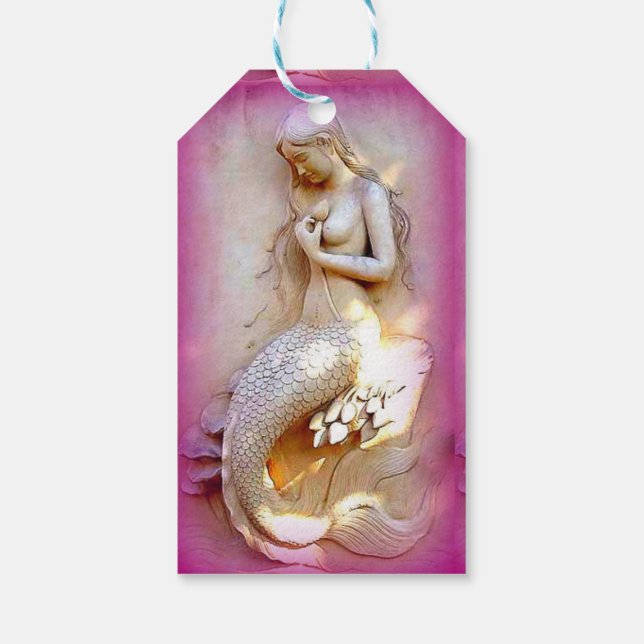 sitting mermaid pink gift tag (Back)