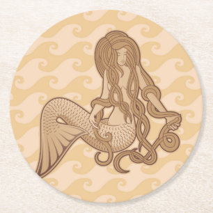 Sitting Mermaid Round Paper Coaster