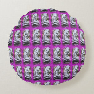 sitting mermaids on purple round throw pillow