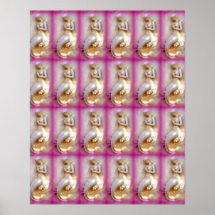 sitting mermaids pink poster