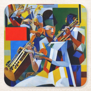 Sitting Musicians Square Paper Coaster