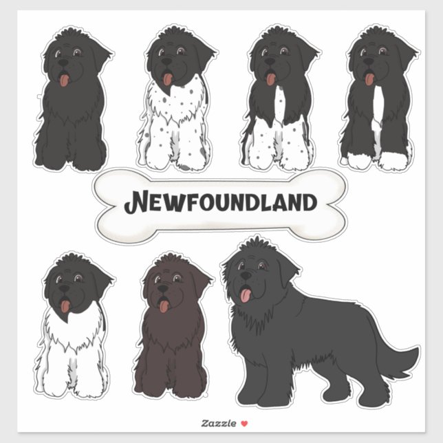 Sitting Newfoundland Cartoon Dog Sticker Set (Sheet)