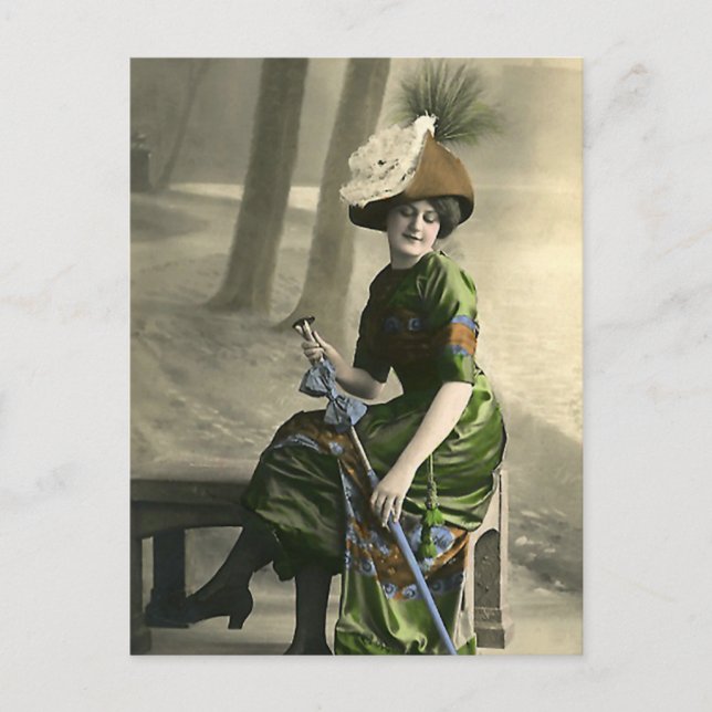 Sitting on the Bench With Umbrella Postcard (Front)