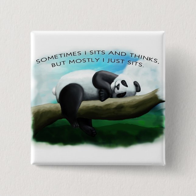Sitting Panda 2 Inch Square Button (Front)