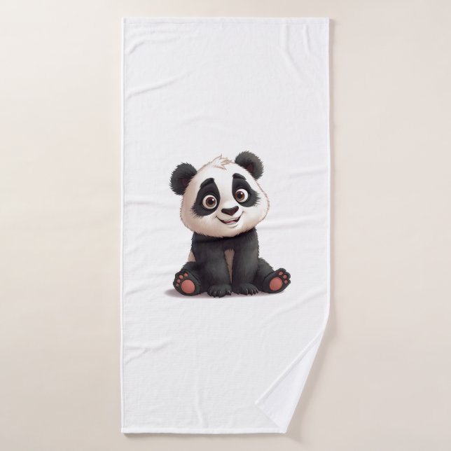 Sitting Panda Bear Cartoon Illustration Artwork (Serviette de bain)