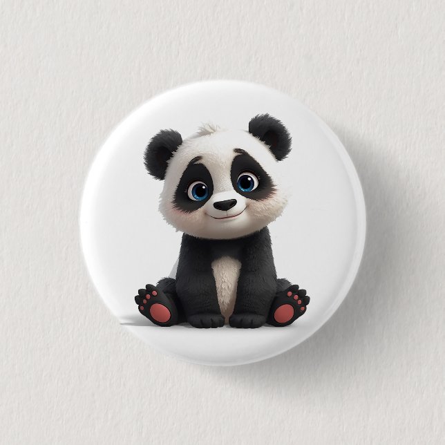 Sitting Panda Bear Cartoon Illustration Artwork 1 Inch Round Button (Front)