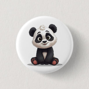 Sitting Panda Bear Cartoon Illustration Artwork 1 Inch Round Button