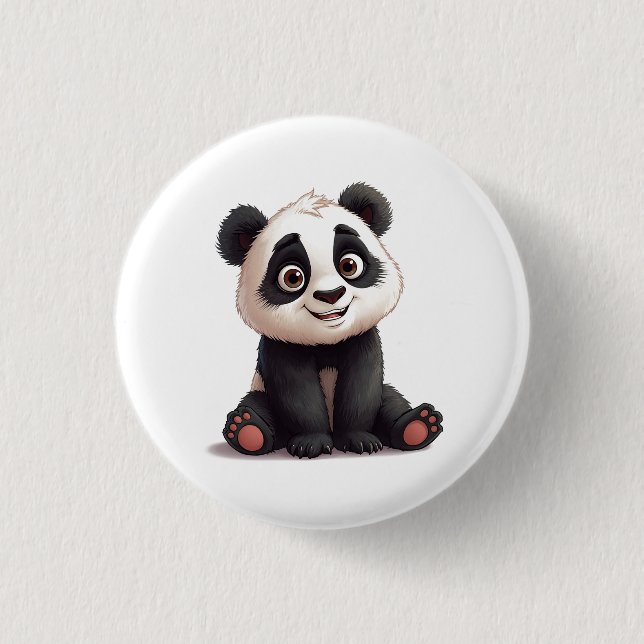 Sitting Panda Bear Cartoon Illustration Artwork 1 Inch Round Button (Front)