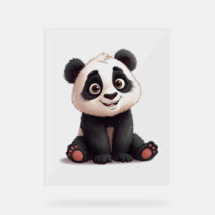 Sitting Panda Bear Cartoon Illustration Artwork Acrylic Sign