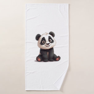 Sitting Panda Bear Cartoon Illustration Artwork Bath Towel