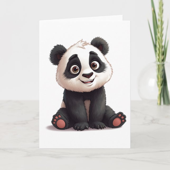 Sitting Panda Bear Cartoon Illustration Artwork Card (Front)