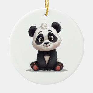 Sitting Panda Bear Cartoon Illustration Artwork Ceramic Ornament
