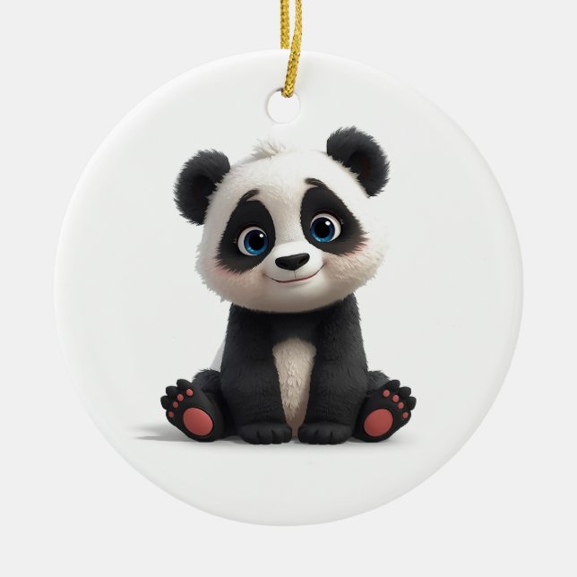 Sitting Panda Bear Cartoon Illustration Artwork Ceramic Ornament (Front)