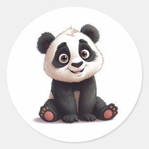 Sitting Panda Bear Cartoon Illustration Artwork Classic Round Sticker