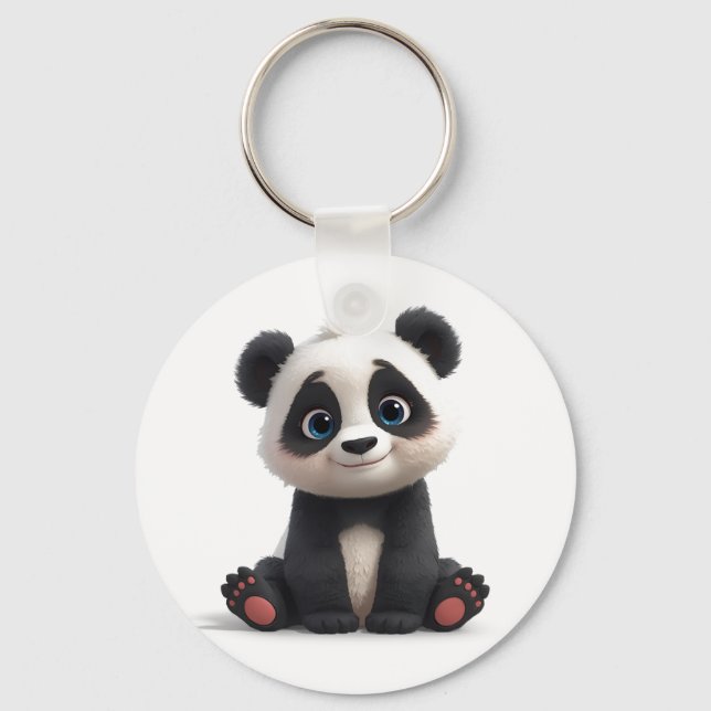 Sitting Panda Bear Cartoon Illustration Artwork Keychain (Front)