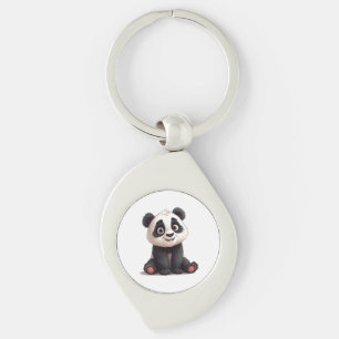 Sitting Panda Bear Cartoon Illustration Artwork Keychain