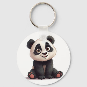 Sitting Panda Bear Cartoon Illustration Artwork Keychain