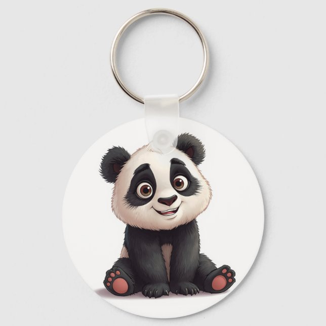 Sitting Panda Bear Cartoon Illustration Artwork Keychain (Front)