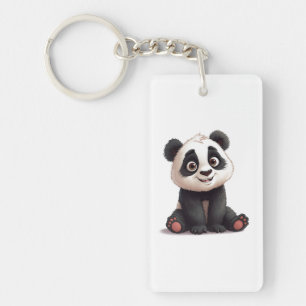 Sitting Panda Bear Cartoon Illustration Artwork Keychain