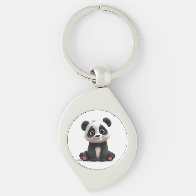 Sitting Panda Bear Cartoon Illustration Artwork Keychain (Front)