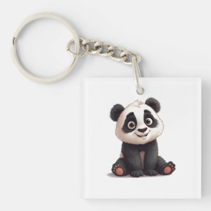 Sitting Panda Bear Cartoon Illustration Artwork Keychain