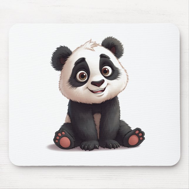Sitting Panda Bear Cartoon Illustration Artwork Mouse Pad (Front)