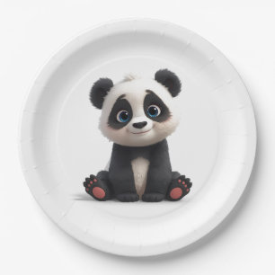 Sitting Panda Bear Cartoon Illustration Artwork Paper Plate
