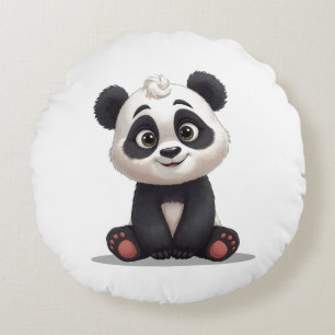 Sitting Panda Bear Cartoon Illustration Artwork Round Pillow