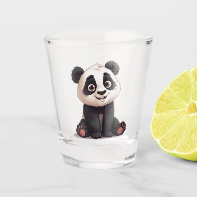 Sitting Panda Bear Cartoon Illustration Artwork Shot Glass (Front)