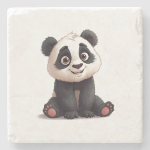 Sitting Panda Bear Cartoon Illustration Artwork Stone Coaster