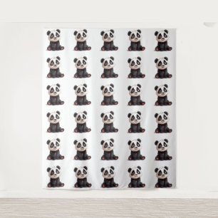 Sitting Panda Bear Cartoon Illustration Artwork Tapestry