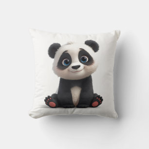 Sitting Panda Bear Cartoon Illustration Artwork Throw Pillow