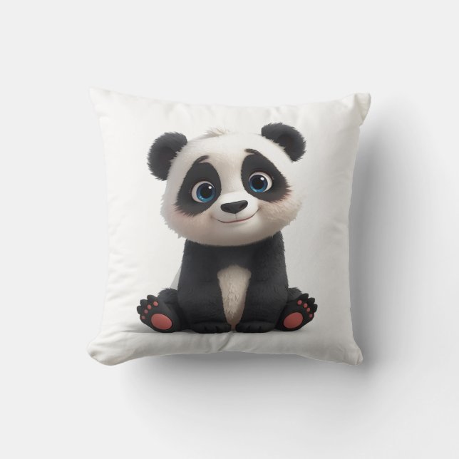 Sitting Panda Bear Cartoon Illustration Artwork Throw Pillow (Front)