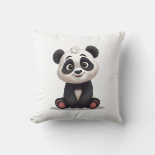 Sitting Panda Bear Cartoon Illustration Artwork Throw Pillow