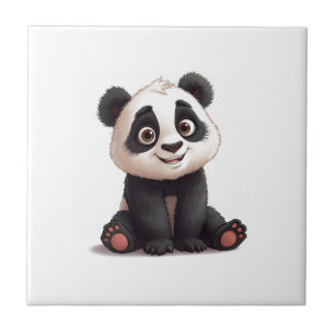 Sitting Panda Bear Cartoon Illustration Artwork Tile