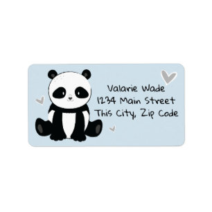 Sitting Panda with Hearts Blue Label