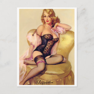 Sitting Pin Up Postcard