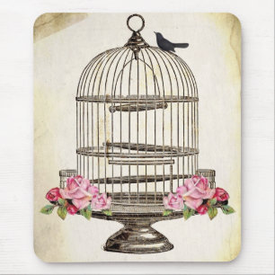 SiTTiNG PReTTy BLaCKBiRD on BiRDCaGe Mouse Pad