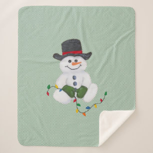 Sitting Snowman  Sherpa Blanket
