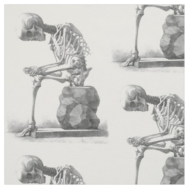 Sitting vintage skeleton thinking textile fabric (Swatch)