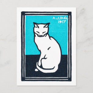Sitting White Cat, Julie de Graag Postcard
