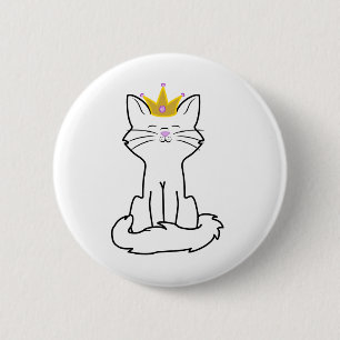 Sitting White Cat with Gold Crown 2 Inch Round Button