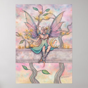 Sitting with Stars Fairy with Orange Tabby Art Poster