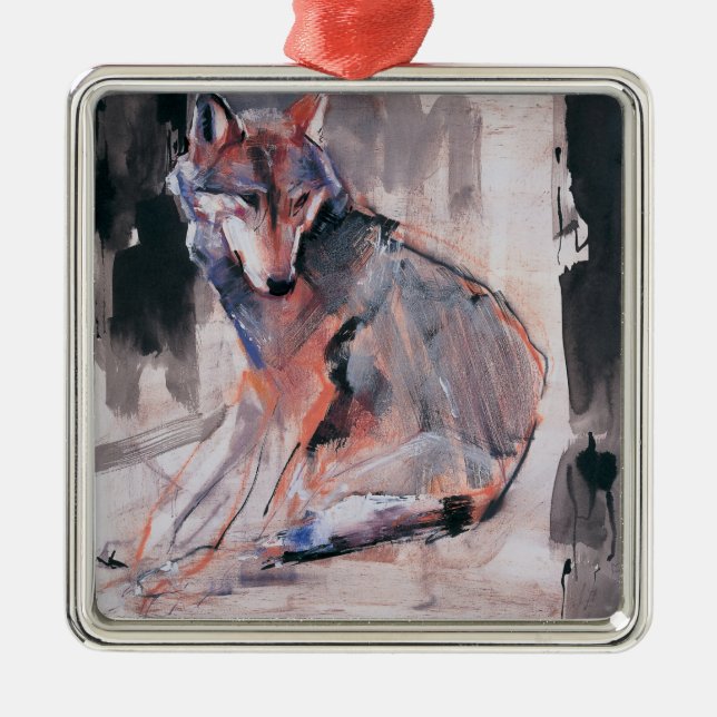 Sitting Wolf 2000 Metal Ornament (Front)