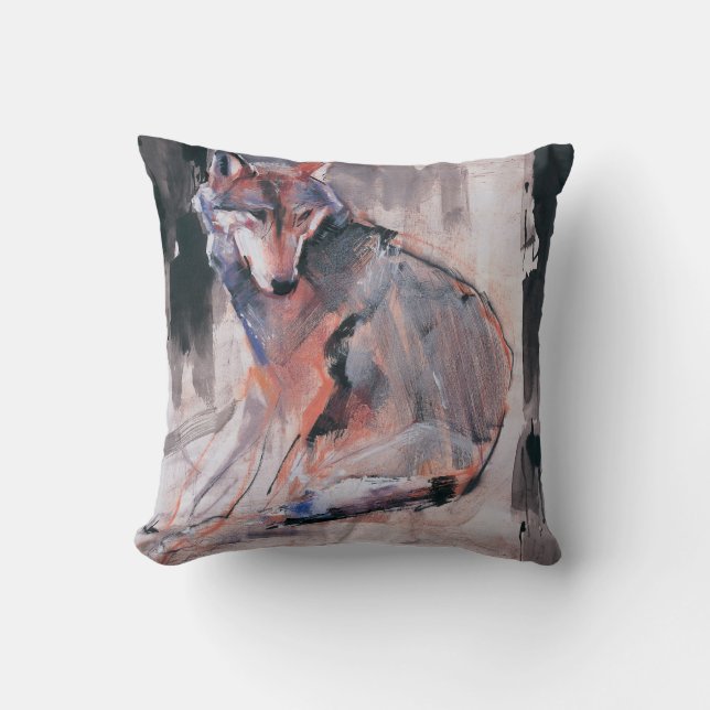 Sitting Wolf 2000 Throw Pillow (Front)