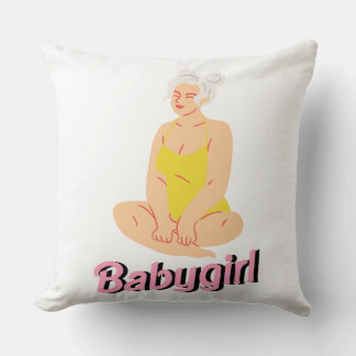 Sitting Woman in Yellow Swimsuit Babygirl Throw Pillow