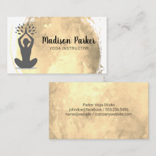 Sitting Yoga Pose Gold Watercolor Brushed Business Card