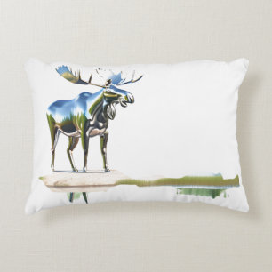 Siver Moose Statue Reflection  Accent Pillow
