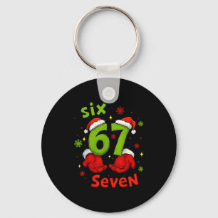 Six 6 7 Seven Christmas Humor Green Hand Festive G Keychain