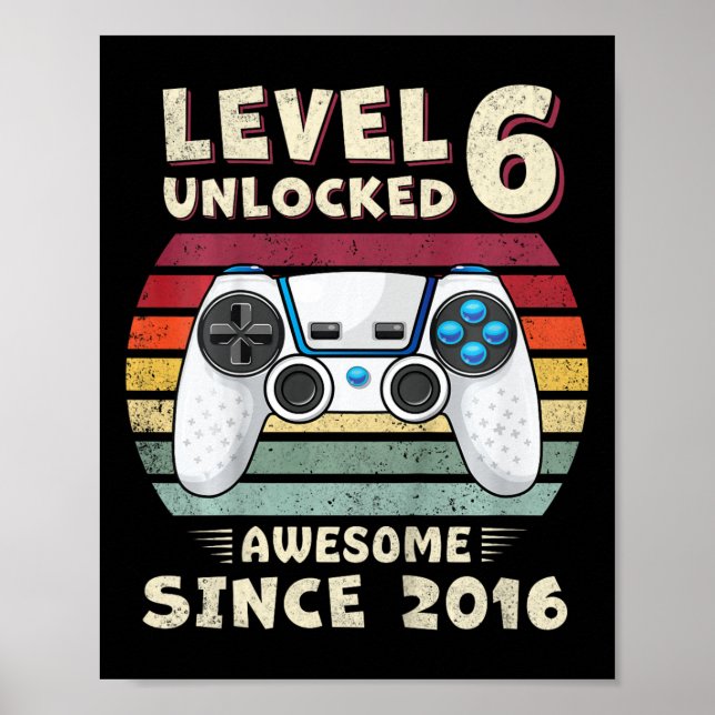 Six 6yr Bday Son Boy Funny Gamer 6th 6 Years Old B Poster (Front)